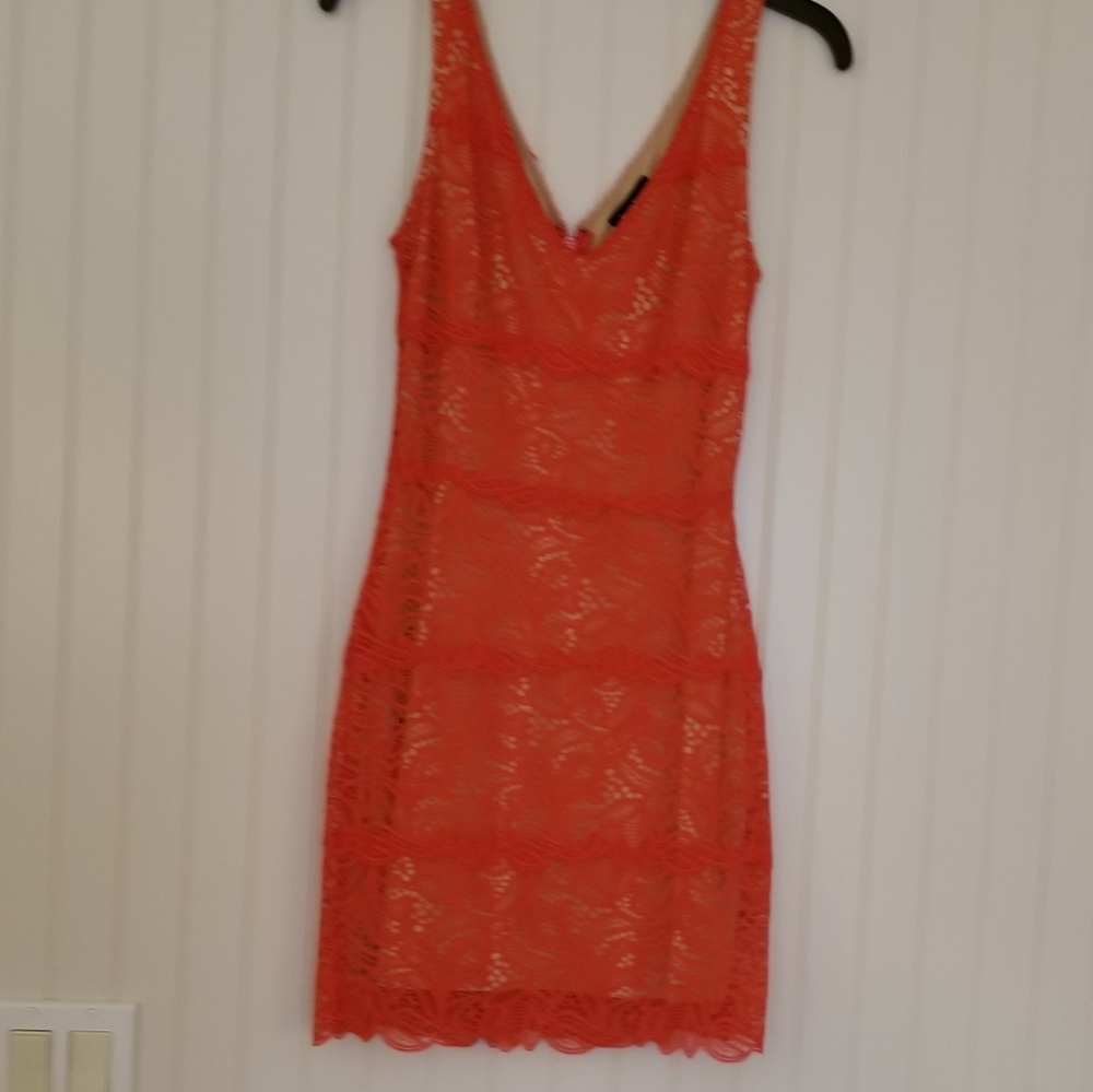 Bebe xs stretch coral lace dress